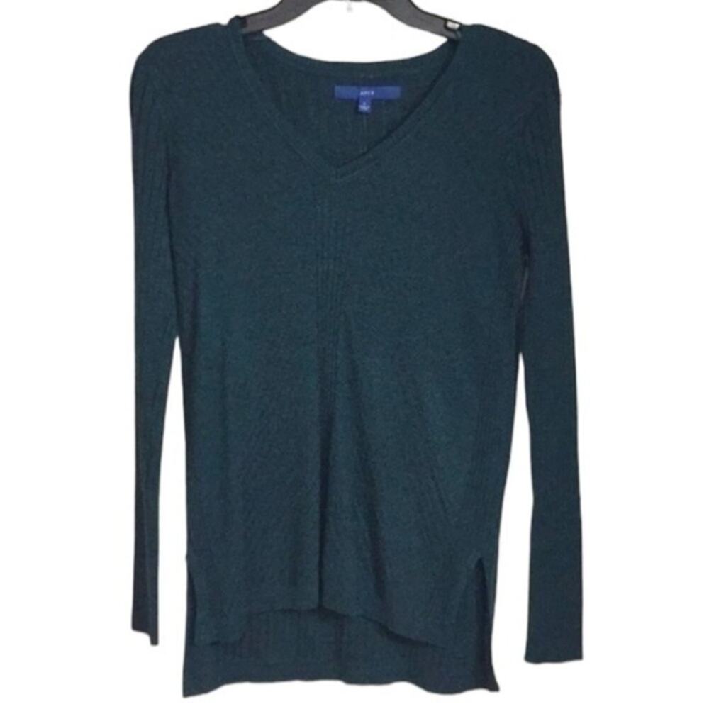 V-neck Sweater Green Ribbed Sparkle Cable Knit Women’s Small NWT Apt. 9